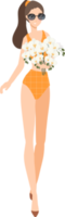 mooi jong elegant Dames slijtage zomer oranje zwempak vlak stijl png