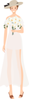 pretty young stylish women wear summer white dress with French bulldog puppy flat style png