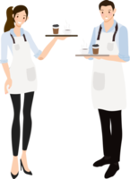 garçom de café ou barista em uniforme de camisa azul png