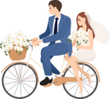 belle jeune couple de mariage juste marié faire du vélo png