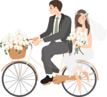 hermoso, joven, recién casado, boda, pareja, paseo, bicicleta