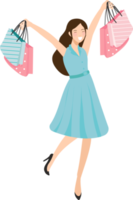 happy young women shopping in blue and pink tone png