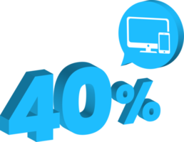 40 por cento de desconto número azul 3d estilo com ícone do produto gadget png
