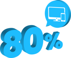80 procent rabatt siffra blå 3d stil med grej produkt ikon png