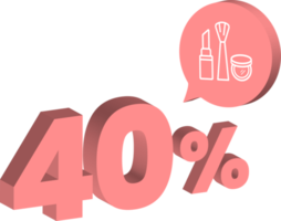 40 percent discount number pink cream color 3d style with cosmetic skin care product icon png