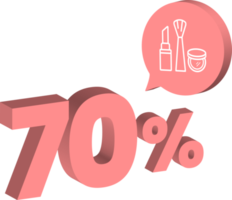 70 percent discount number pink cream color 3d style with cosmetic skin care product icon png