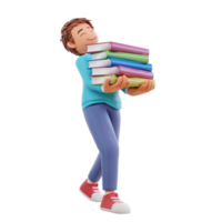 chico lindo que va a la escuela y trae una ilustración de icono 3d de dibujos animados de libros. concepto de icono de educación de personas png