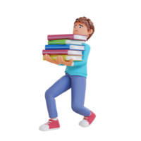 menino bonito indo para a escola e trazer uma ilustração de ícone 3d dos desenhos animados de livros. conceito de ícone de educação de pessoas png