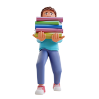 carino ragazzo andando per scuola e portare un' libri cartone animato 3d icona illustrazione. persone formazione scolastica icona concetto png