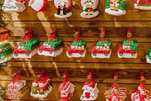 Christmas tree decoration sele. Assortment of toys for christmas tree. Christmas market. Interior design photo