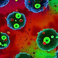 Virus, bacteria, fungi medical 3D background. Omicron, rhinovirus, HPV infection, HIV, adenovirus, influenza illness virus cells, antibody, bacteriophage photo