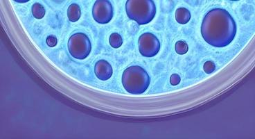 virus y bacterias de varias formas contra un fondo azul. concepto de ciencia y medicina. representación foto