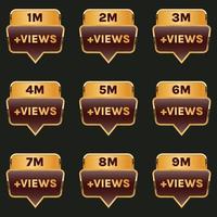 million views celebration background design banner 1 million views to 9 million plus views label set vector