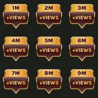 million views celebration background design banner 1 million views to 9 million plus views label set vector