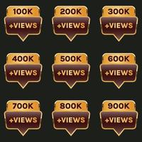 views celebration background design banner, 100k plus views badge set vector