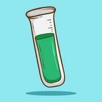 Hand drawn test tube with green liquid. Hand drawn style vector illustrations