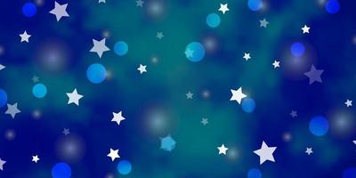 textura de vector azul claro con círculos, estrellas.