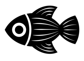 Fish illustration black and white PNG with transparent background. Abstract, stylized fish illustration.