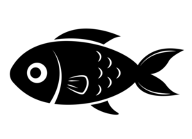 Fish illustration black and white PNG with transparent background. Abstract, stylized fish illustration.