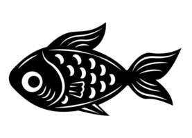 Fish illustration black and white PNG with transparent background. Abstract, stylized fish illustration.