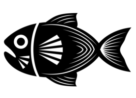 Fish illustration black and white PNG with transparent background. Abstract, stylized fish illustration.