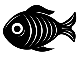 Fish illustration black and white PNG with transparent background. Abstract, stylized fish illustration.