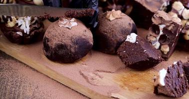 classic Eastern European chocolate cake cut into slices photo