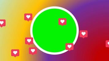 green screen round frames for pictures with lots of love symbols moving from bottom to top with abstract gradient background