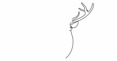 Self drawing video Single continuous line drawing 4k Video of a deer. Adorable deer mascot concept. Modern one line vector graphic draw design illustration