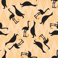 Seamless vintage pattern with penguin and ostrich vector