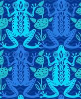 ranas verdes azules en un estanque con lirios y hojas. patrón sin costuras corte de papel estilo plano. decoración de tela estampado para ropa. diseño textil. lindo personaje dibujado a mano. vector