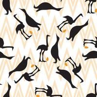 Seamless vintage pattern with penguin and ostrich vector