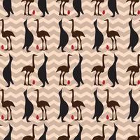 Seamless vintage pattern with penguin and ostrich vector