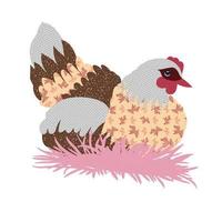 Hand drawn patchwork hen vector