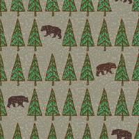 Bear in snow forest, vintage seamless pattern. vector
