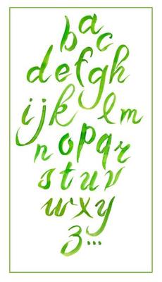 Set hand-drawn calligraphy alphabet on white. Watercolor.