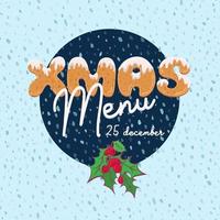 Christmas menu design in cartoon style with text form of homemade cookies. Doodle letters for brochure, poster, vintage festive background, party card vector