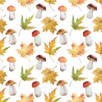 Watercolor autumn leaves pattern png