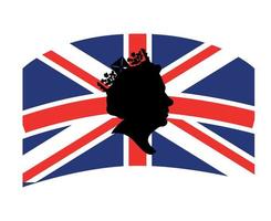 Queen Elizabeth Face Black With British United Kingdom Flag National Europe Emblem Vector Illustration Abstract Design Element