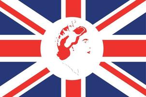 retrato de la cara de la reina elizabeth rojo con la bandera británica del reino unido emblema nacional de europa icono ilustración vectorial elemento de diseño abstracto vector