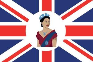 reina elizabeth retrato joven con bandera británica del reino unido emblema nacional de europa icono ilustración vectorial elemento de diseño abstracto vector