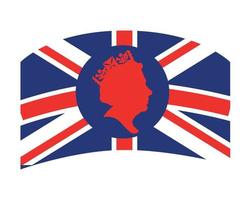 Queen Elizabeth Face Red With British United Kingdom Flag National Europe Emblem Vector Illustration Abstract Design Element