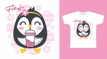 Cute penguin illustration t-shirt design vector