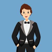 Groom in Black Suit Character Design Illustration vector