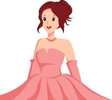 Pretty Bride in Pink Dress Character Design Illustration vector