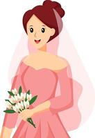 Bride with Pink Dress Character Design Illustration vector