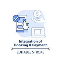 Integration of booking and payment light blue concept icon. Maas integration level abstract idea thin line illustration. Isolated outline drawing. Editable stroke. vector