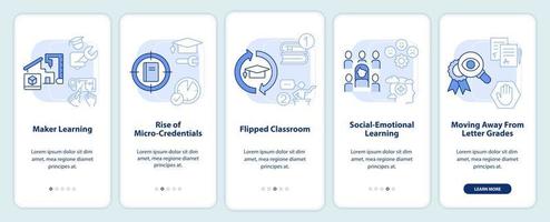 Trends in education light blue onboarding mobile app screen. Learning walkthrough 5 steps editable graphic instructions with linear concepts. UI, UX, GUI template. vector