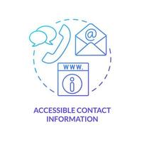 Accessible contact information blue gradient concept icon. Quality of good website abstract idea thin line illustration. Company info. Isolated outline drawing. vector