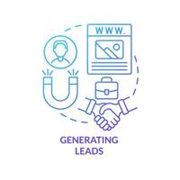 Generating leads blue gradient concept icon. Websites classification abstract idea thin line illustration. Content strategy. Attract clients. Isolated outline drawing. vector